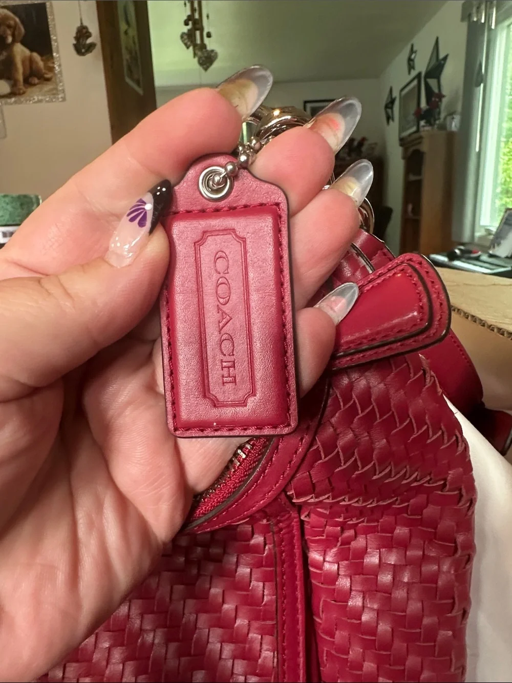 Coach Woven Leather Shoulder Bag in Raspberry - Picture 3 of 7